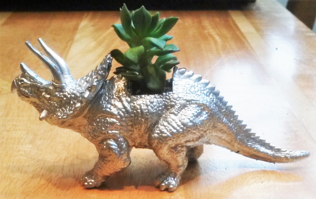 Silver Stegosaurus Planter